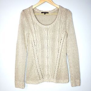 Melanie Lynn Medium Scoop Neck Long Sleeve Cozy Beige Sweater